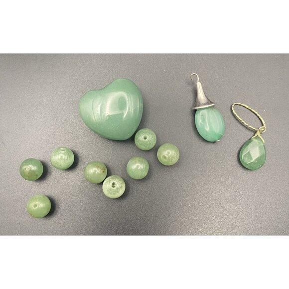 Unbranded Jewelry - Mixed Green Gemstone Lot Aventurine Quartz Serpentine Beads Pendants Sterling
